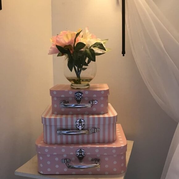 NEW Set of 3 Paperboard Suitcases Decorative Boxes, Compatible with Storage - Picture 2 of 9